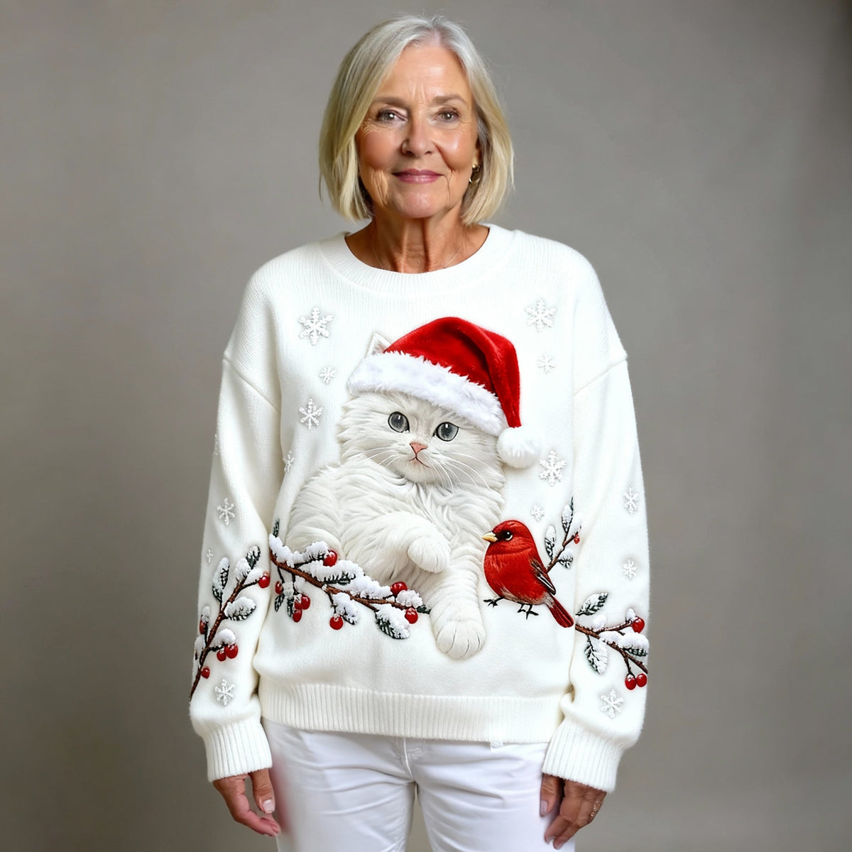 Holly | Casual Flannel Christmas Cat Art Sweater for Women