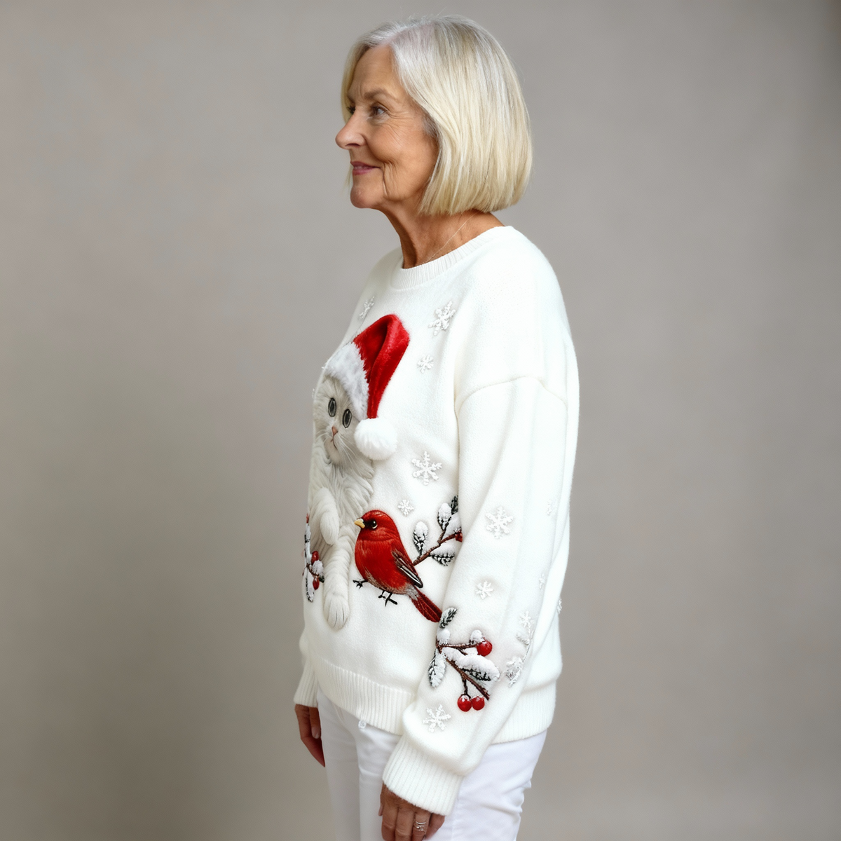 Holly | Casual Flannel Christmas Cat Art Sweater for Women