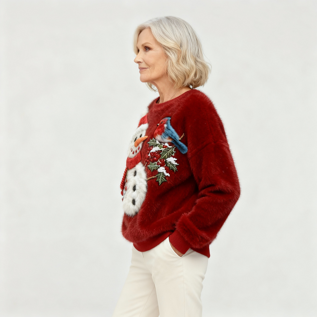 Winnie | Flannel Sweater Snowman and Birds Art for Women