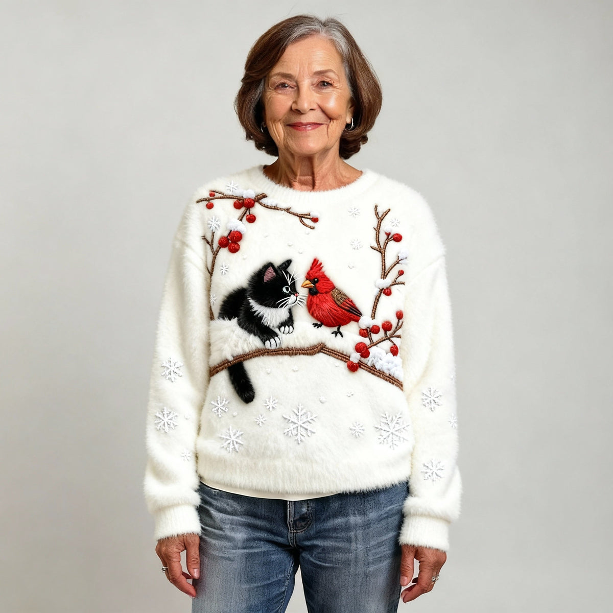Tilly | Christmas Soft Cat Art Flannel Sweater for Women