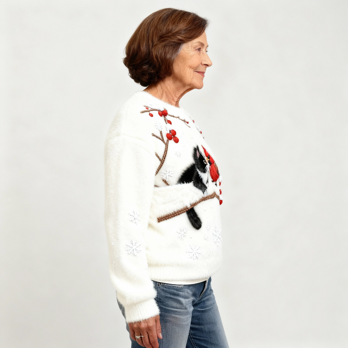 Tilly | Christmas Soft Cat Art Flannel Sweater for Women