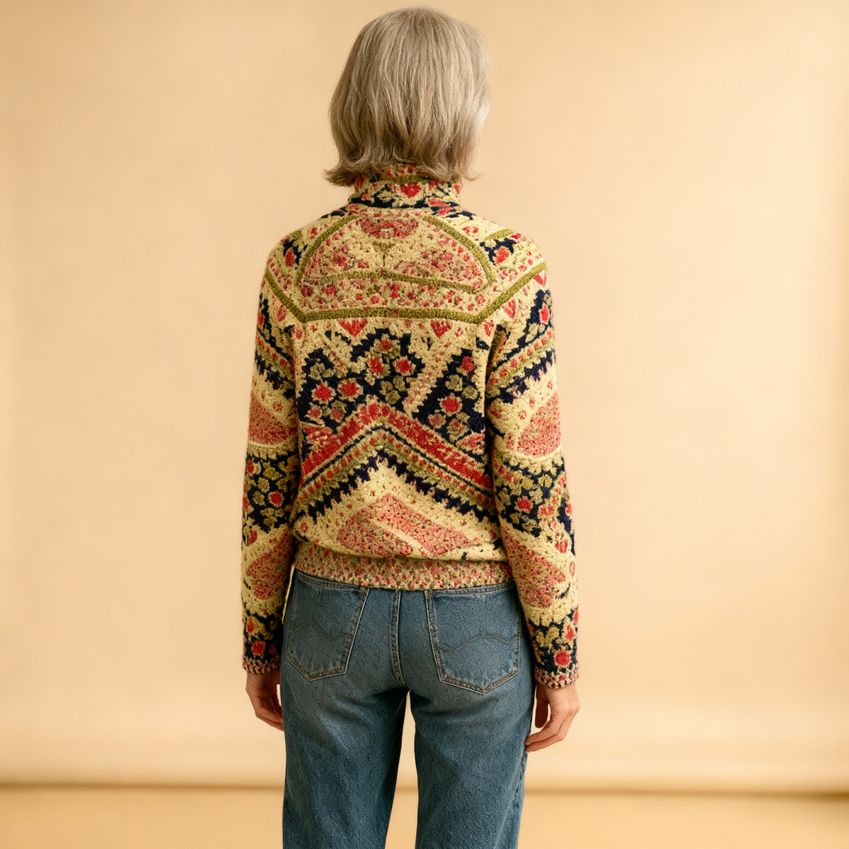 Poppy | Vintage Floral Knit Turtleneck Sweater