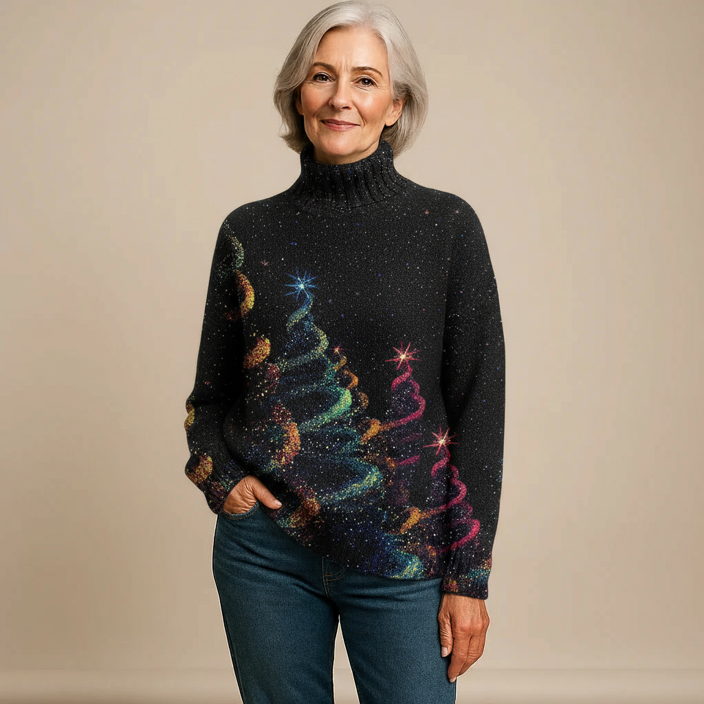 Ella | Glitter Christmas Tree Knit Turtleneck Sweater