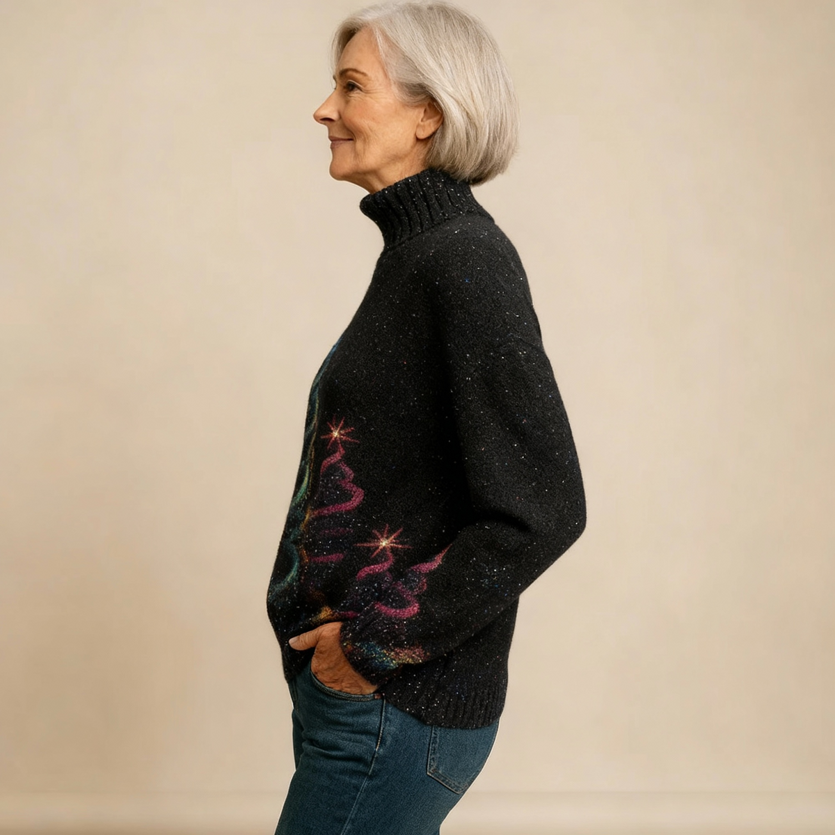 Ella | Glitter Christmas Tree Knit Turtleneck Sweater