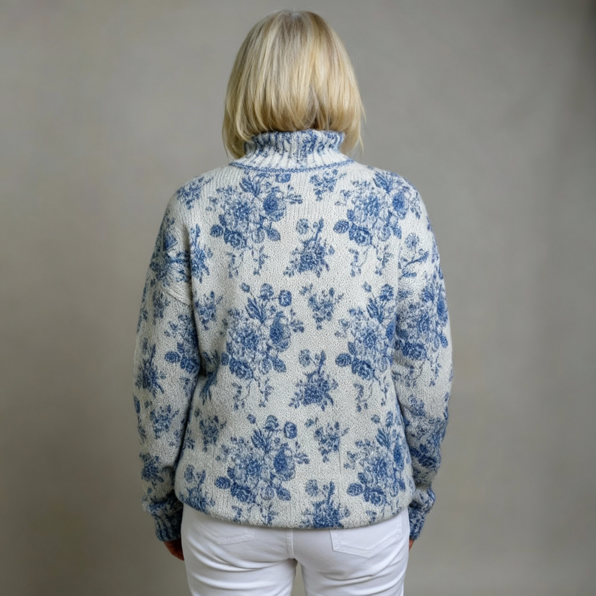 Maisie | Blue Blossom Knit Turtleneck Sweater