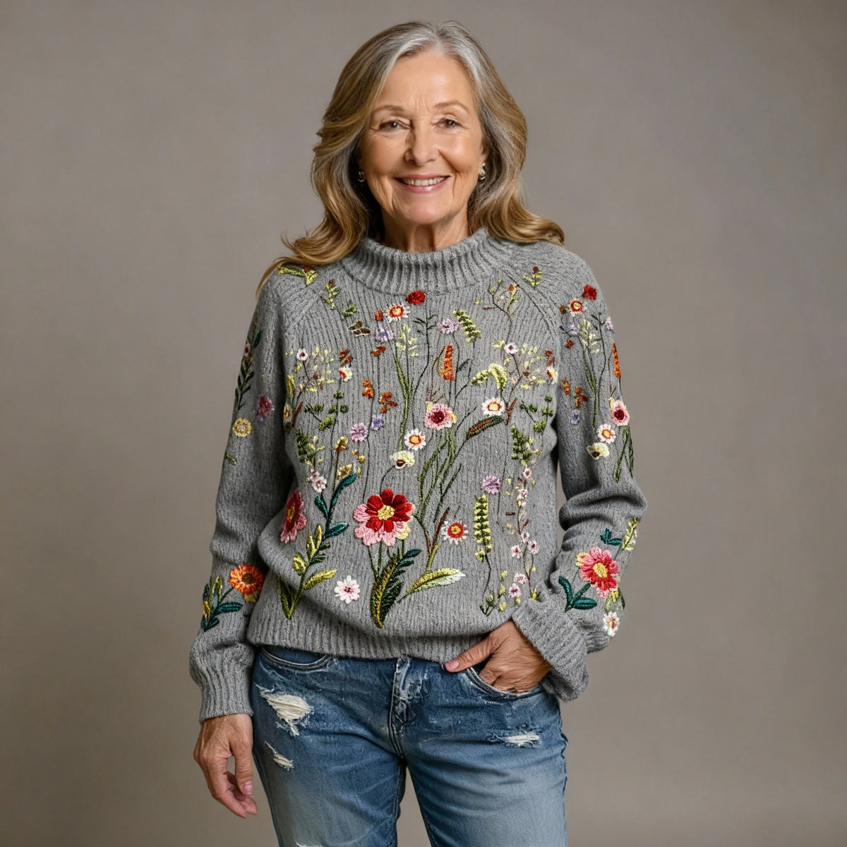 Freya | Classic Vintage Floral Knit Sweater