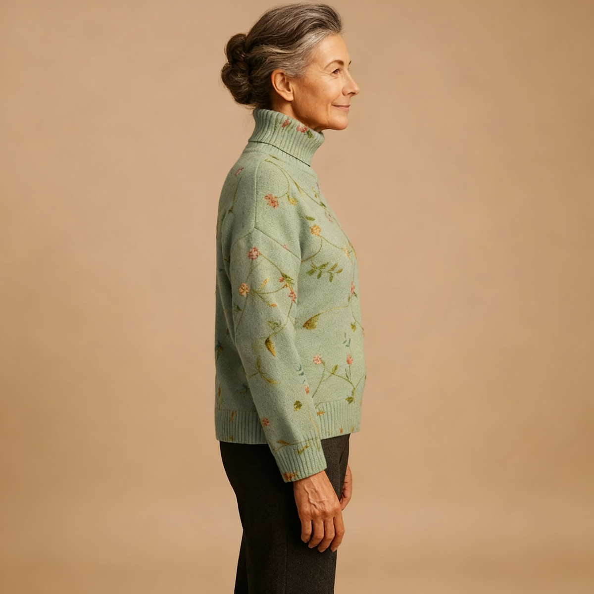 Florence | Vintage Lovely Floral Art Print Knit Turtleneck Pullover Sweater