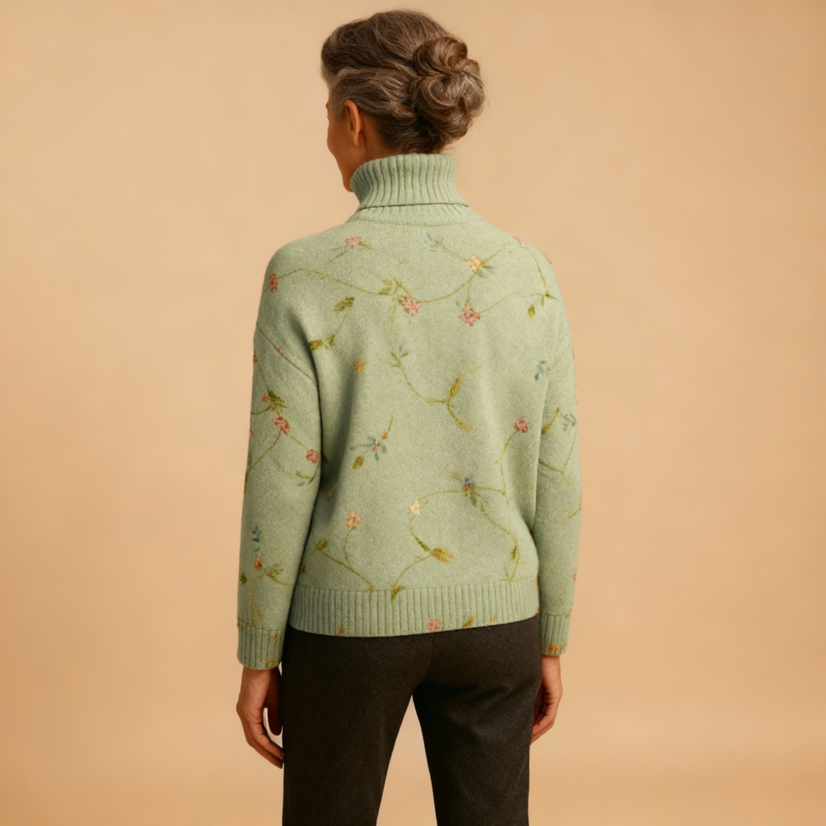 Florence | Vintage Lovely Floral Art Print Knit Turtleneck Pullover Sweater