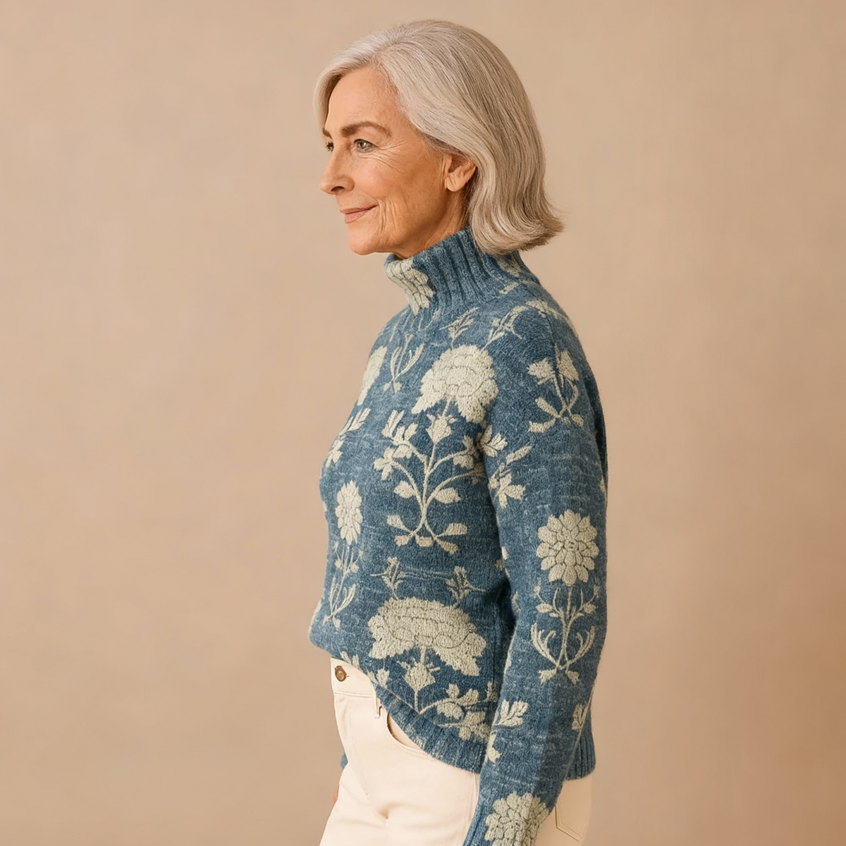 Georgia | Timeless Floral Knit Turtleneck Sweater