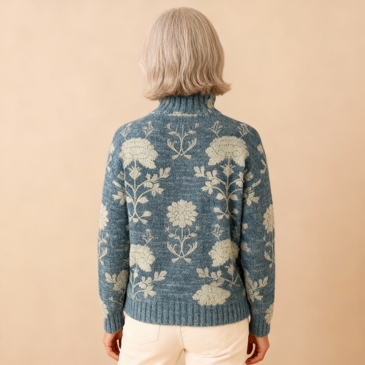 Georgia | Timeless Floral Knit Turtleneck Sweater