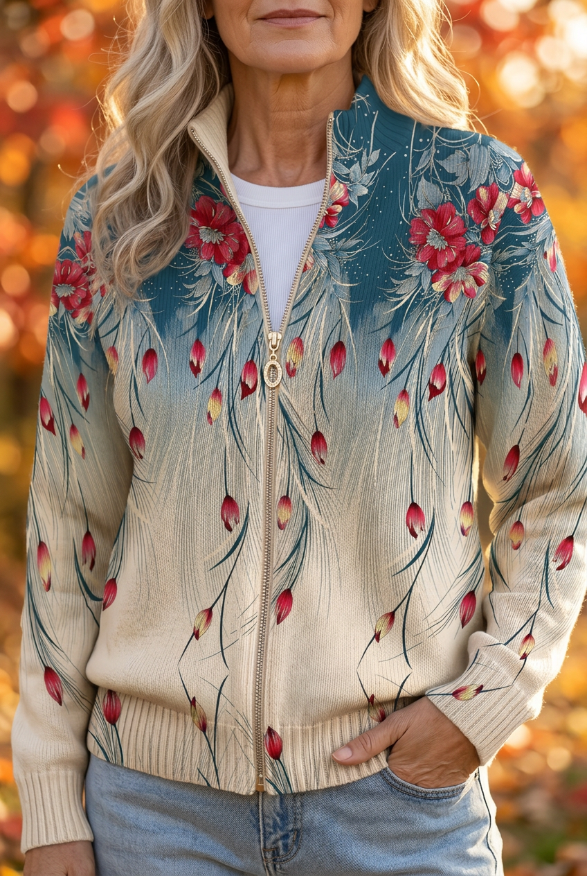 Zillah | Floral Peacock Feather Gradient Print