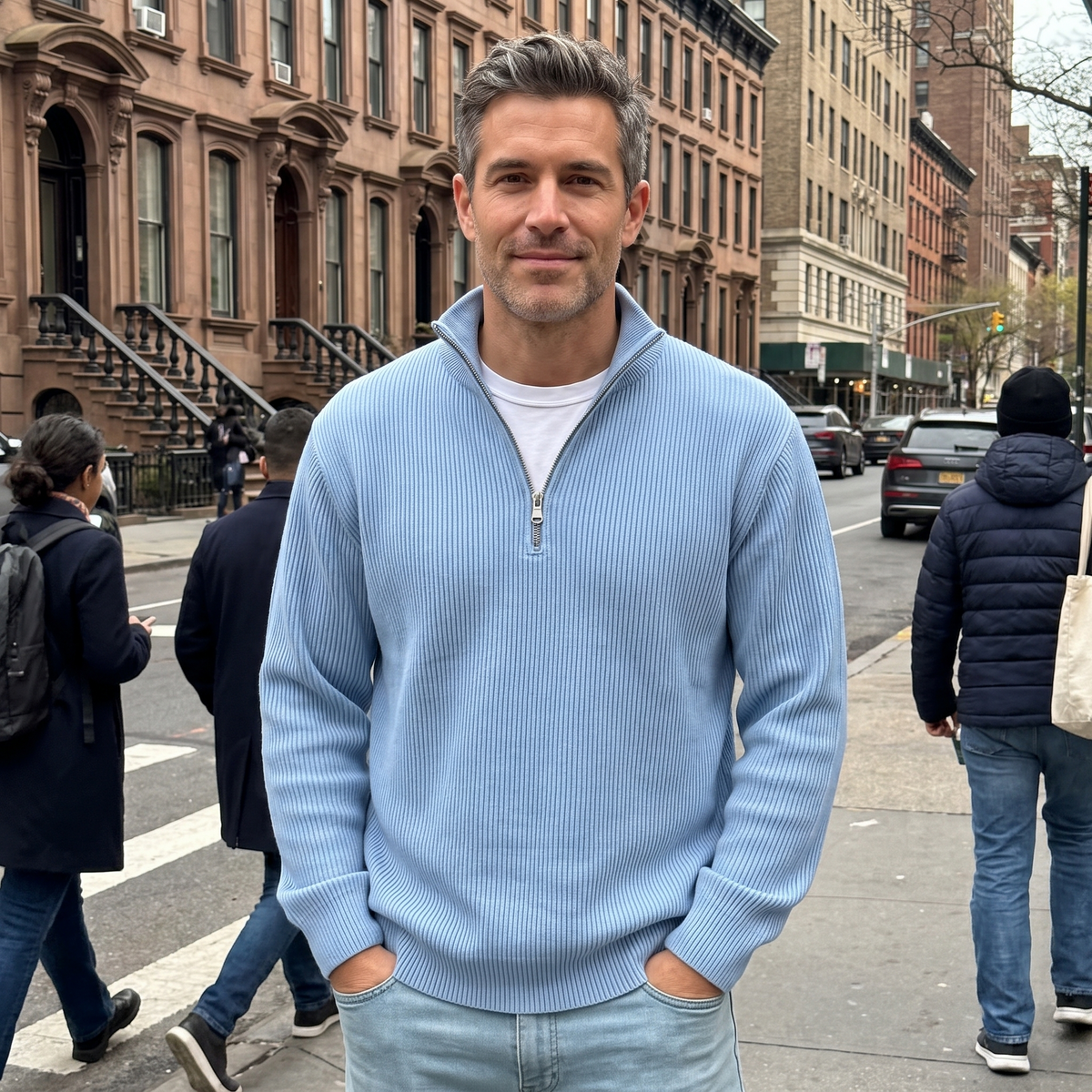 Dennis Ribbed Zip Sweater