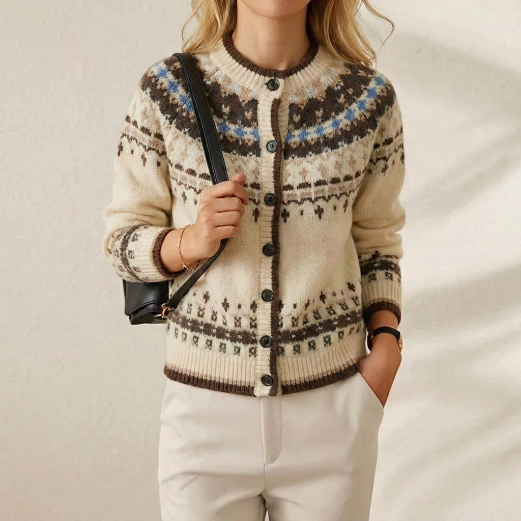 Cynthia – Women's Fair Isle Button-Up Knit Cardigan