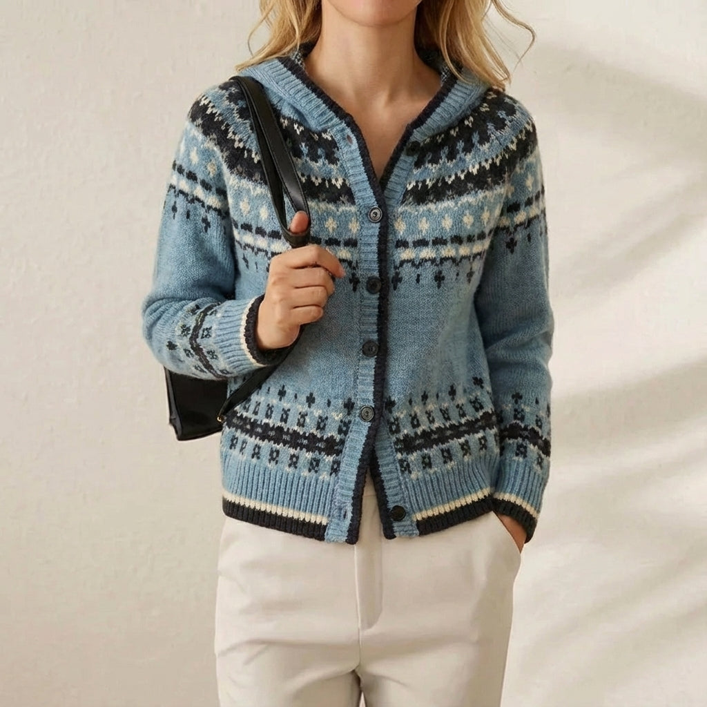 Cynthia – Women's Fair Isle Button-Up Knit Cardigan
