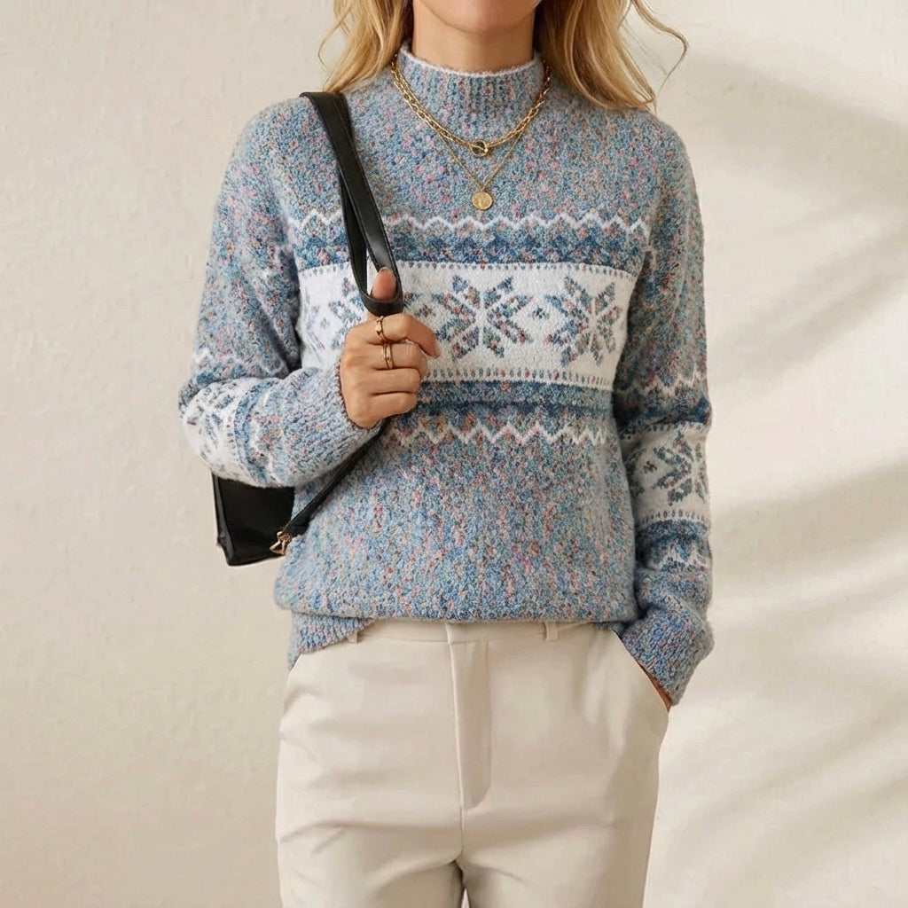 Rita – Fair Isle Mock Neck Knit Sweater