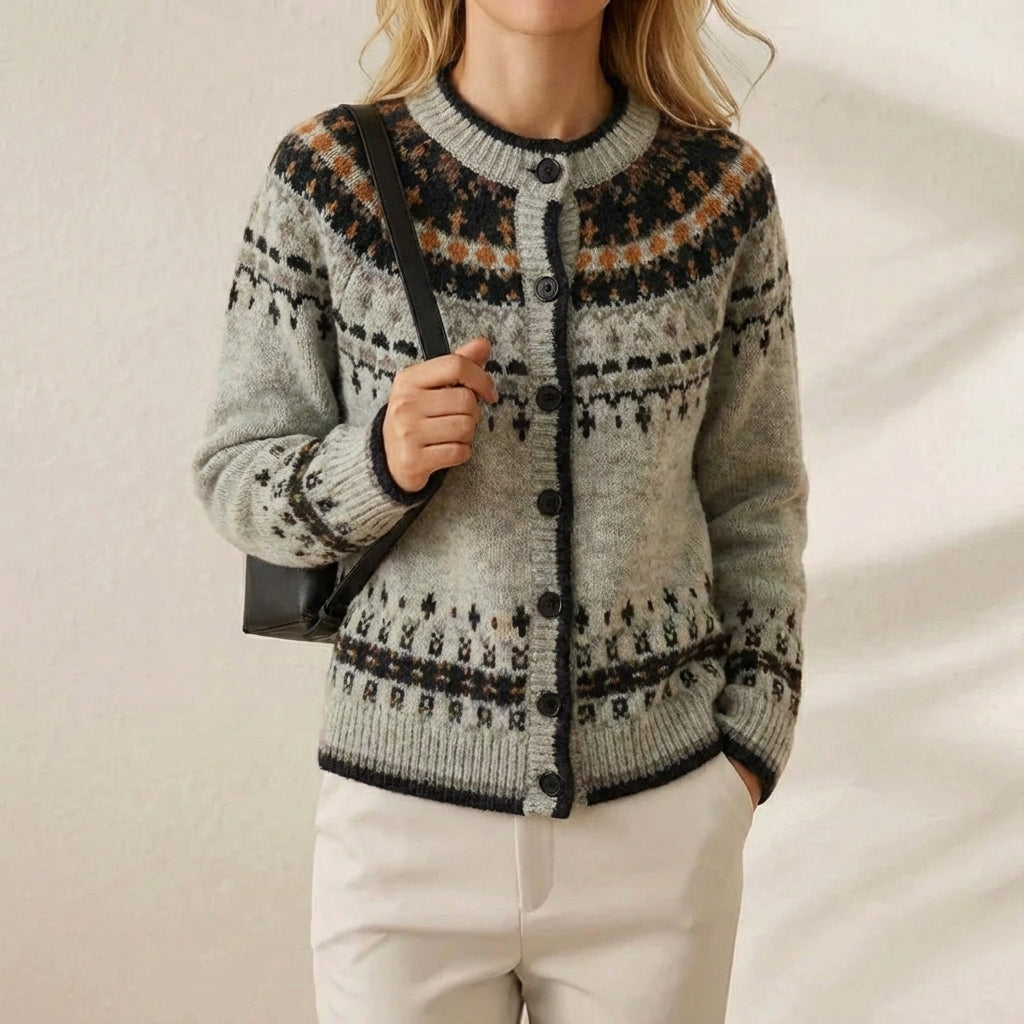 Cynthia – Women's Fair Isle Button-Up Knit Cardigan