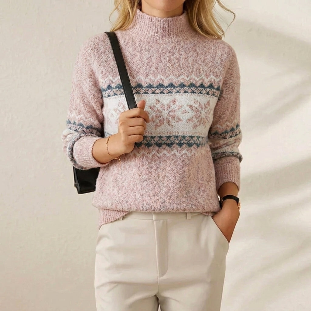 Rita – Fair Isle Mock Neck Knit Sweater