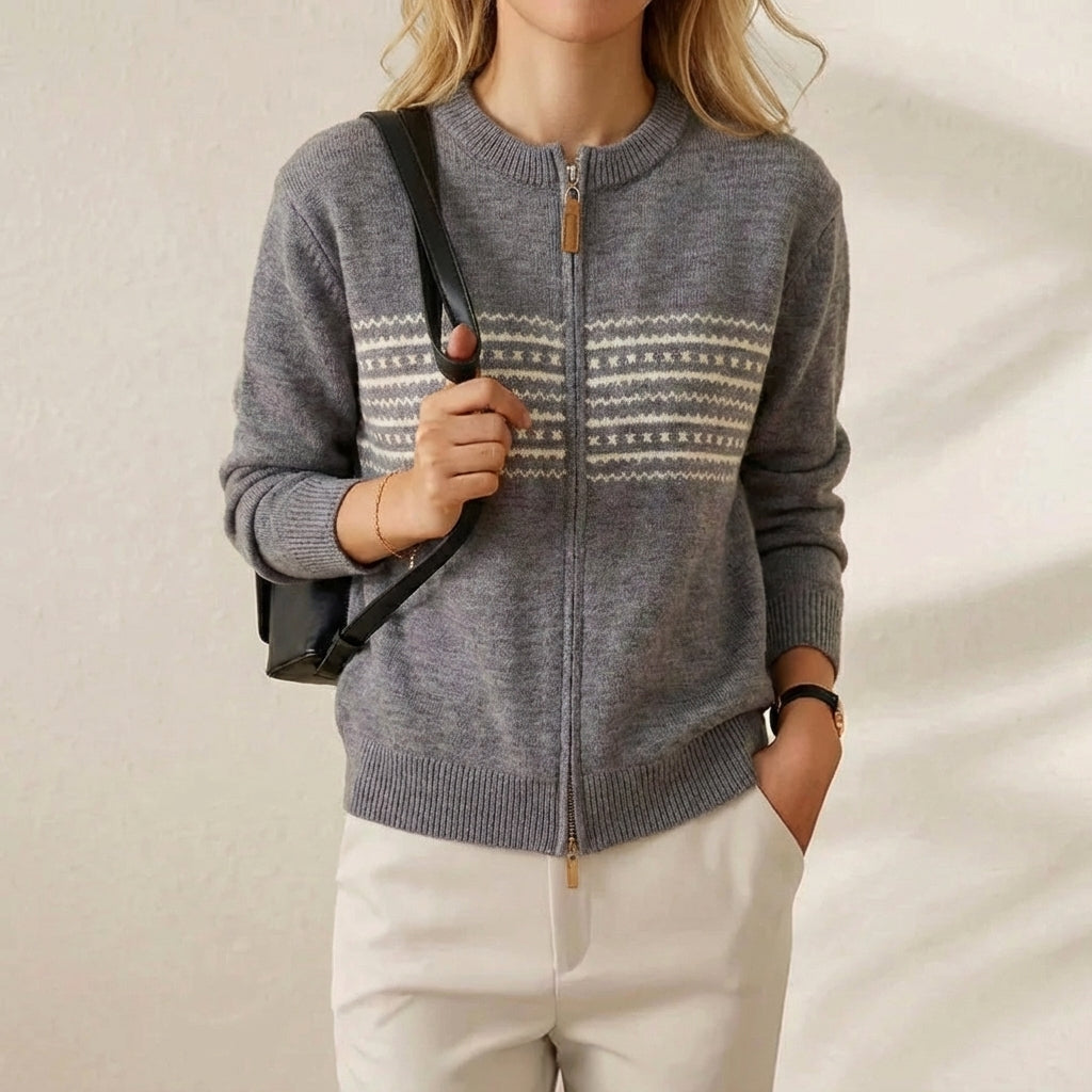 Antonia – Women's Fair Isle Zip-Up Knit Jacket
